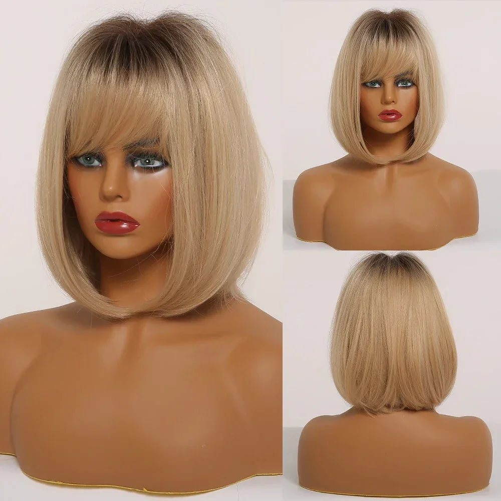 LOUIS FERRE Pink Straight Bob Wig for Women - Short Synthetic Wig with Bangs, Cute Heat Resistant Cosplay Hairstyle SS167-1 S2cacc39ee0eb4cdb9762bae9f6326167t