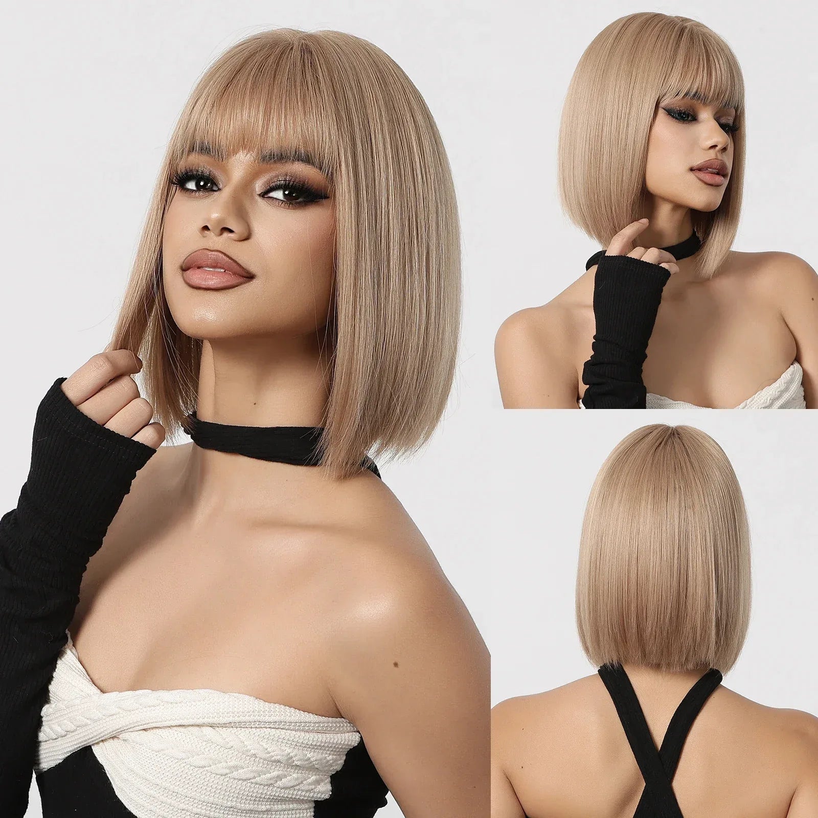 Ombre Blonde Bob Wig for Women - Short Straight Synthetic Hair with Brown Blonde Highlights for Cosplay and Daily Wear Wig LC1124-1 S38581144222d400186846fef24d8e4826