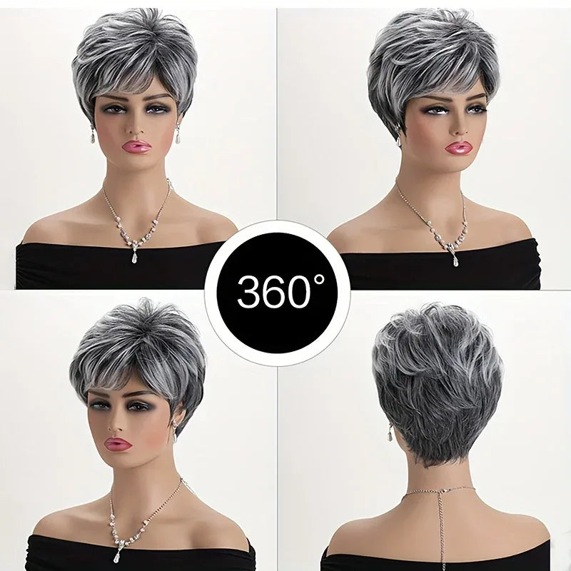 Light Gray Pixie Cut Wig - Thick Synthetic Hair with Rose Mesh Hat for Everyday Wear GRAY 10inches 1pc S466c6d47188645bf9cb338de37bc7d0ds