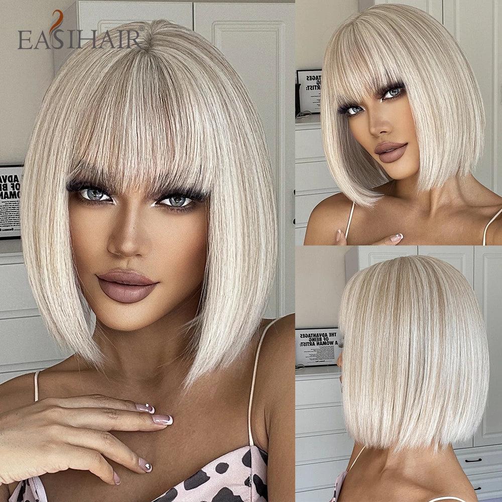 Synthetic Bob Wigs for Women - Short Straight Light Blonde Beige Natural Hair Wigs for Daily Cosplay, Heat Resistant Wig-LC1032-1 S49ff7f31ac9f4a418169a66e6e3ea9d2v