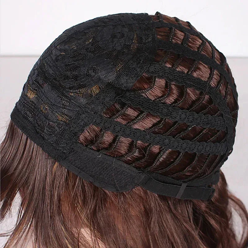 HAIRJOY Short Straight Wigs for Women - Synthetic Mixed Brown Wigs with Bangs S4d1d267f51a74e53a1cc29856a13d590L