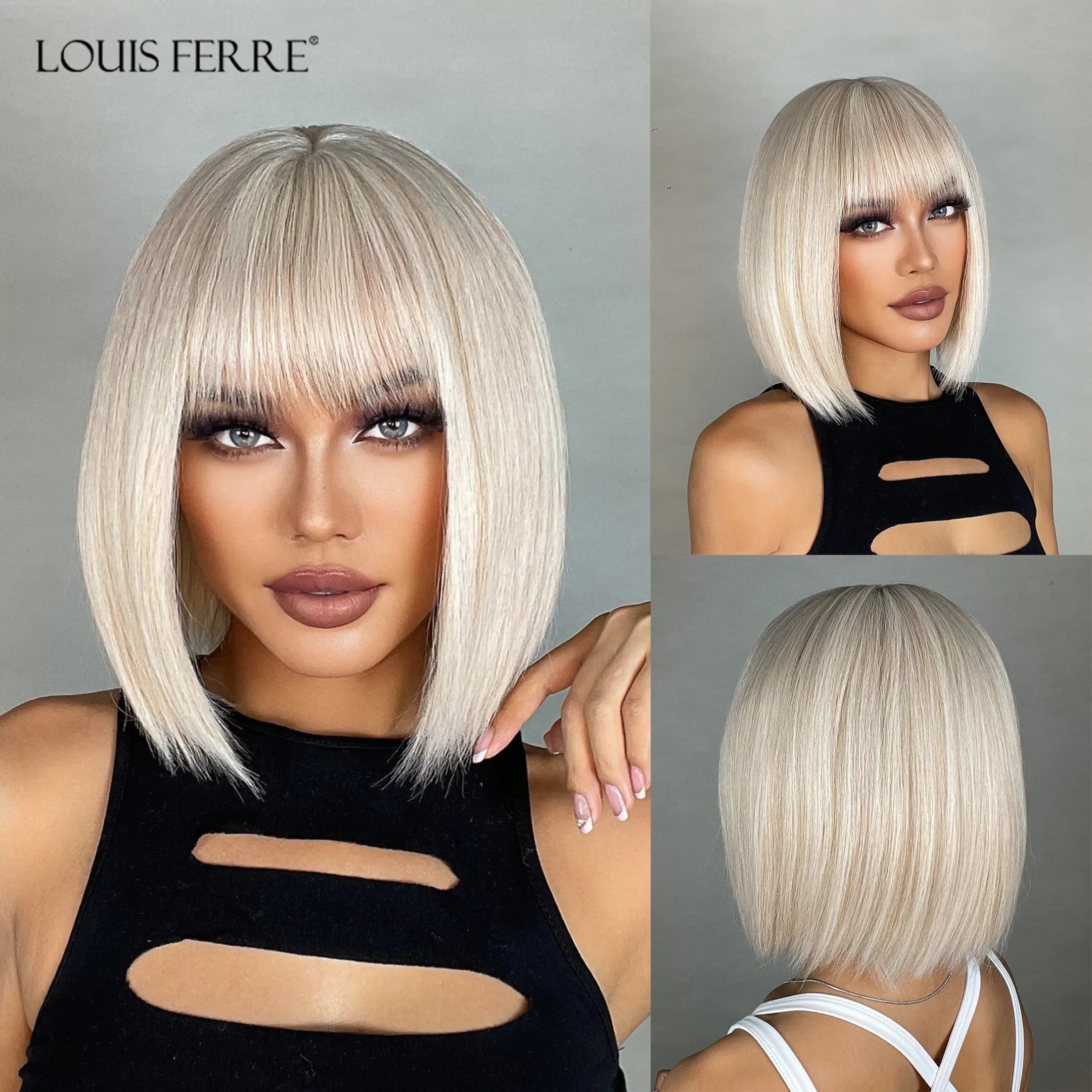 LOUIS FERRE Pink Straight Bob Wig for Women - Short Synthetic Wig with Bangs, Cute Heat Resistant Cosplay Hairstyle LC1032-1 S588f16cef1da4d47a31b8ac6ca0e8b5eu