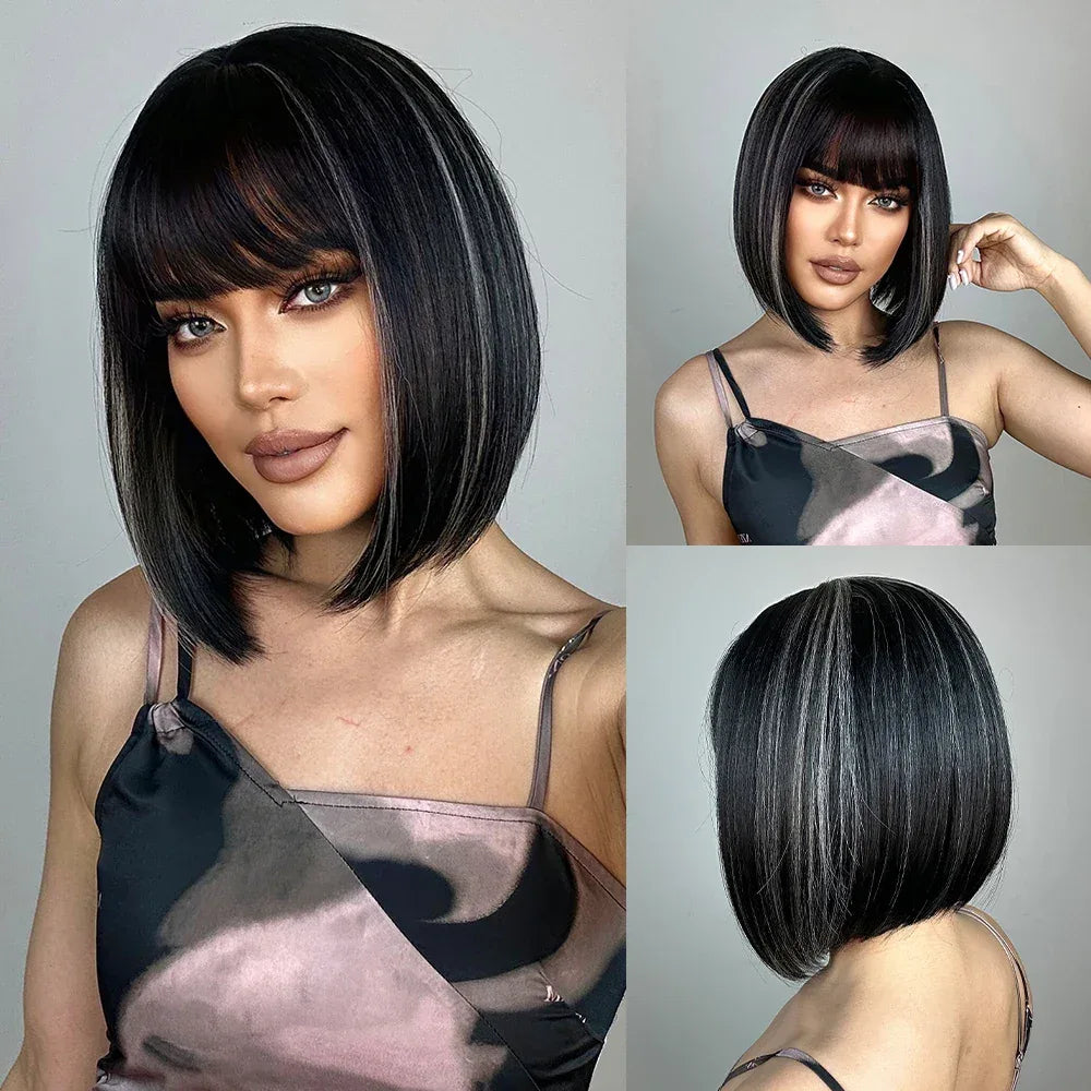 Ombre Blonde Bob Wig for Women - Short Straight Synthetic Hair with Brown Blonde Highlights for Cosplay and Daily Wear Wig LC2091-3 S7acf283867dd400da2198498fc6b8b6dr