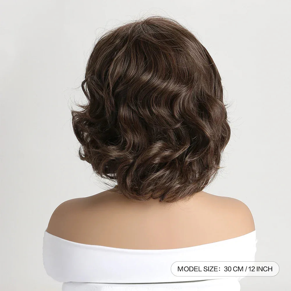 Short Brown Ombre Curly Wig with Bangs - Natural Synthetic Hair for Daily Use S837c28fe1714491a864439c15db5d293x