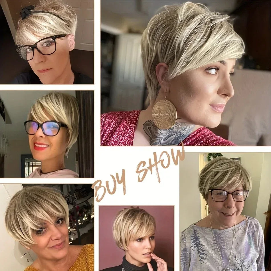 Gray Short Wig for women Daily Wear - Off-White Elf Tailoring, Deep Root Layered Synthetic Fiber S8c4ee04696c74b45864c4aacbd7094f5n