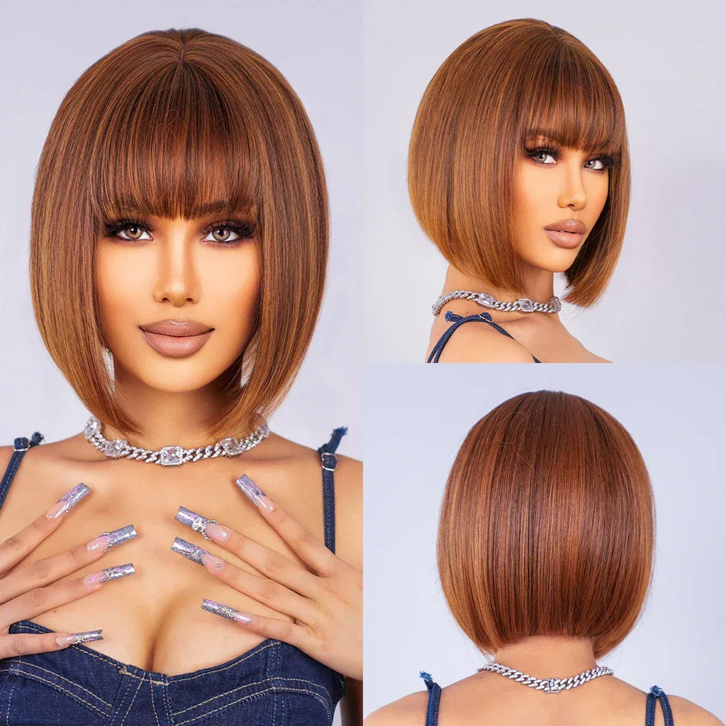 Ombre Blonde Bob Wig for Women - Short Straight Synthetic Hair with Brown Blonde Highlights for Cosplay and Daily Wear Wig LC2071-2 S8d93a654054442f9b5c844565b93ecae4