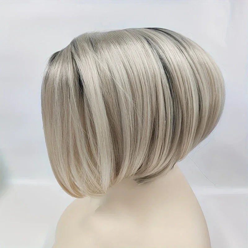 Women's Khaki Gradient Bob Wig - Synthetic Fiber Wig for Every Occasion - Black root fading to / 12inches / 1pc
