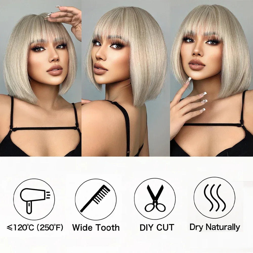 Synthetic Bob Wigs for Women - Short Straight Light Blonde Beige Natural Hair Wigs for Daily Cosplay, Heat Resistant S913804d632244f0d9e235b959e6481307