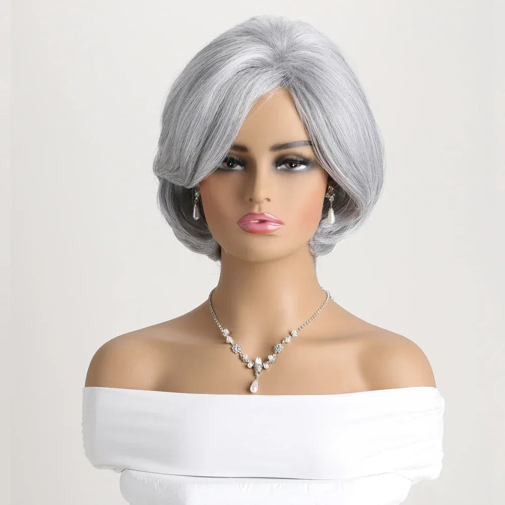 Short Grey Ombre Curly Wig with Bangs - Soft Mommy Hair for Daily Use and Costume Parties S99d6d02706374dad911d82e5e95f4051i
