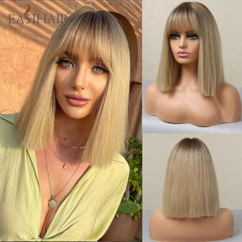 Synthetic Bob Wigs for Women - Short Straight Light Blonde Beige Natural Hair Wigs for Daily Cosplay, Heat Resistant Wig-SS152-4 Sa8d3681c3312470e8d6de45ad21a1796M