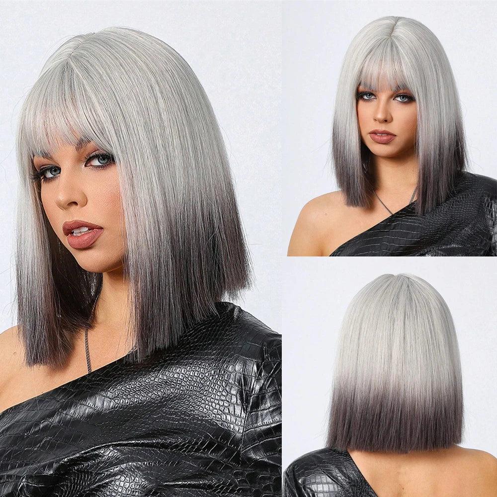 Ombre Blonde Bob Wig for Women - Short Straight Synthetic Hair with Brown Blonde Highlights for Cosplay and Daily Wear Sa95c4e9ceae74bd4a4b2dc322fc4a7d9i