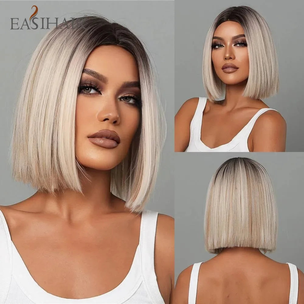 Synthetic Bob Wigs for Women - Short Straight Light Blonde Beige Natural Hair Wigs for Daily Cosplay, Heat Resistant Wig-LC2012-1 Sab34e334689d4244b05eabc8fdd597ef4