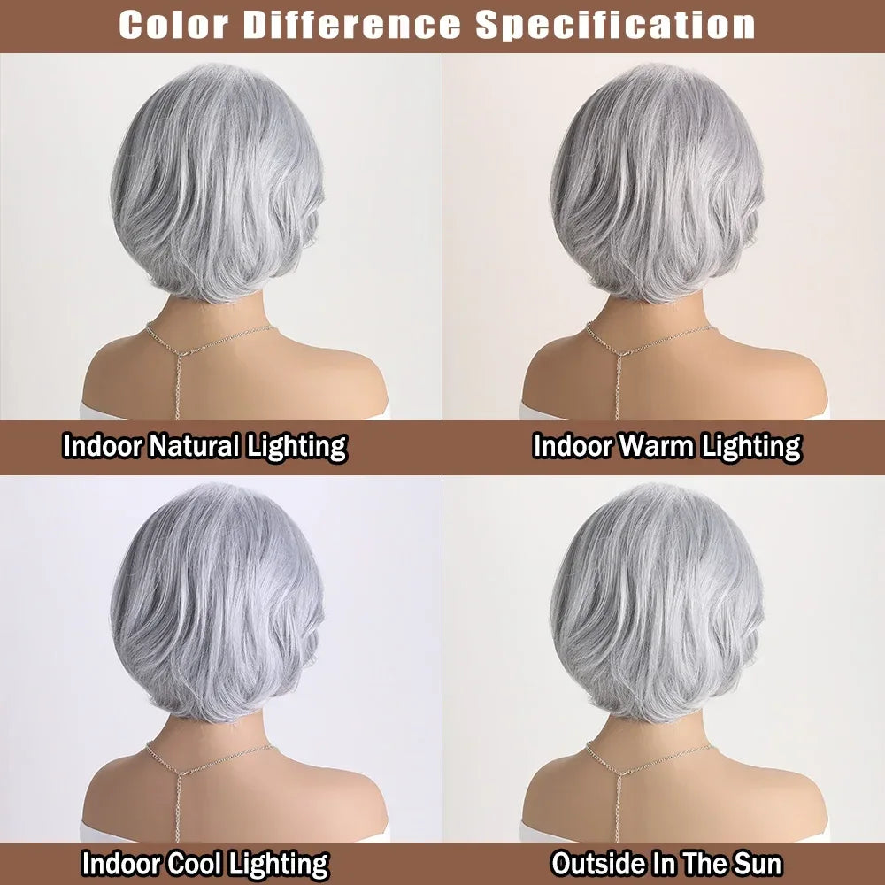 Short Grey Ombre Curly Wig with Bangs - Soft Mommy Hair for Daily Use and Costume Parties Saef243e423e1479ca524a36626baef7fE