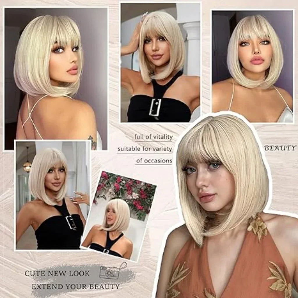 Synthetic Bob Wigs for Women - Short Straight Light Blonde Beige Natural Hair Wigs for Daily Cosplay, Heat Resistant Sb92de946747f41b2b0c6c3233f9fac6bg