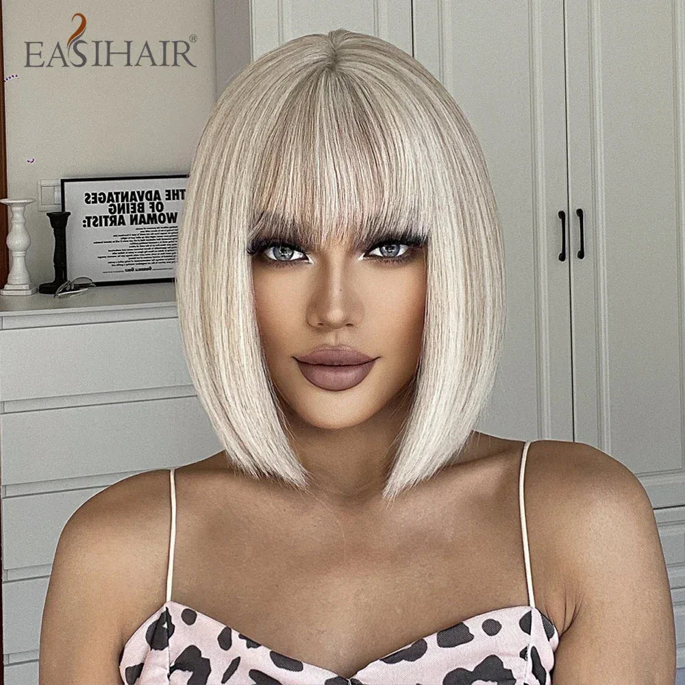 Synthetic Bob Wigs for Women - Short Straight Light Blonde Beige Natural Hair Wigs for Daily Cosplay, Heat Resistant Sc659e3d65ca94c7e96b125a164daef52I