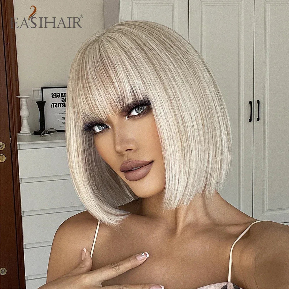 Synthetic Bob Wigs for Women - Short Straight Light Blonde Beige Natural Hair Wigs for Daily Cosplay, Heat Resistant Sc8f8c81affa5476a8fa44653b29a5395s