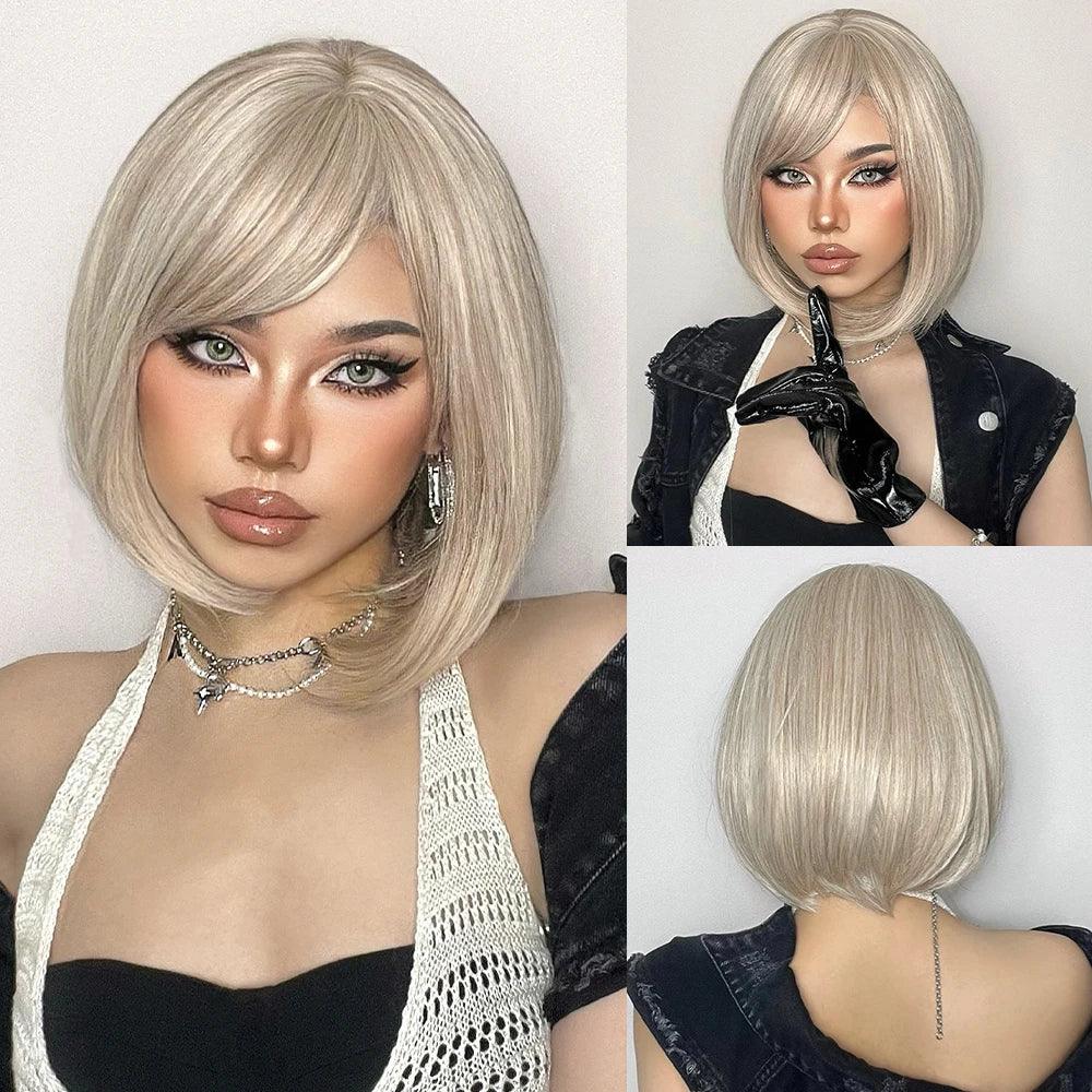 LOUIS FERRE Pink Straight Bob Wig for Women - Short Synthetic Wig with Bangs, Cute Heat Resistant Cosplay Hairstyle SS180-1 Sd39cd82358a440409fae2f2666630d64F