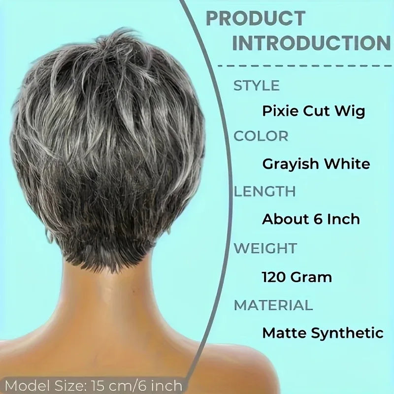 Lady's short gray-white synthetic fiber wig, suitable for daily wear, Cosplay, and as a Mother's Day gift wig accessory Sd869171e391d4ab08f179052432e4c1cU