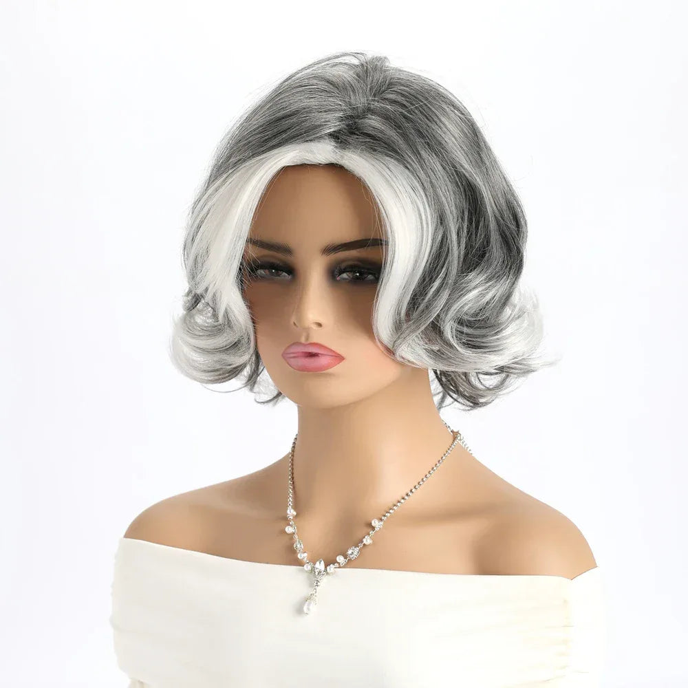 Short Grey Ombre Curly Wig with Bangs - Soft Mommy Hair for Daily Use and Costume Parties Se04378a023e445fdb991df9144d644afC