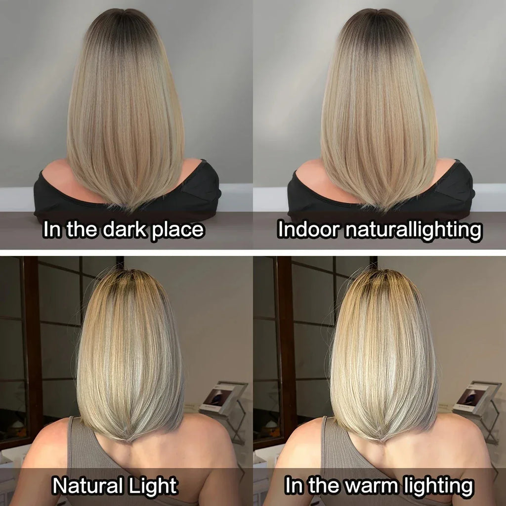 Women's Khaki Gradient Bob Wig - Synthetic Fiber Wig for Every Occasion Se13f4d490d6f4afaa6139b50bea0bcb0D