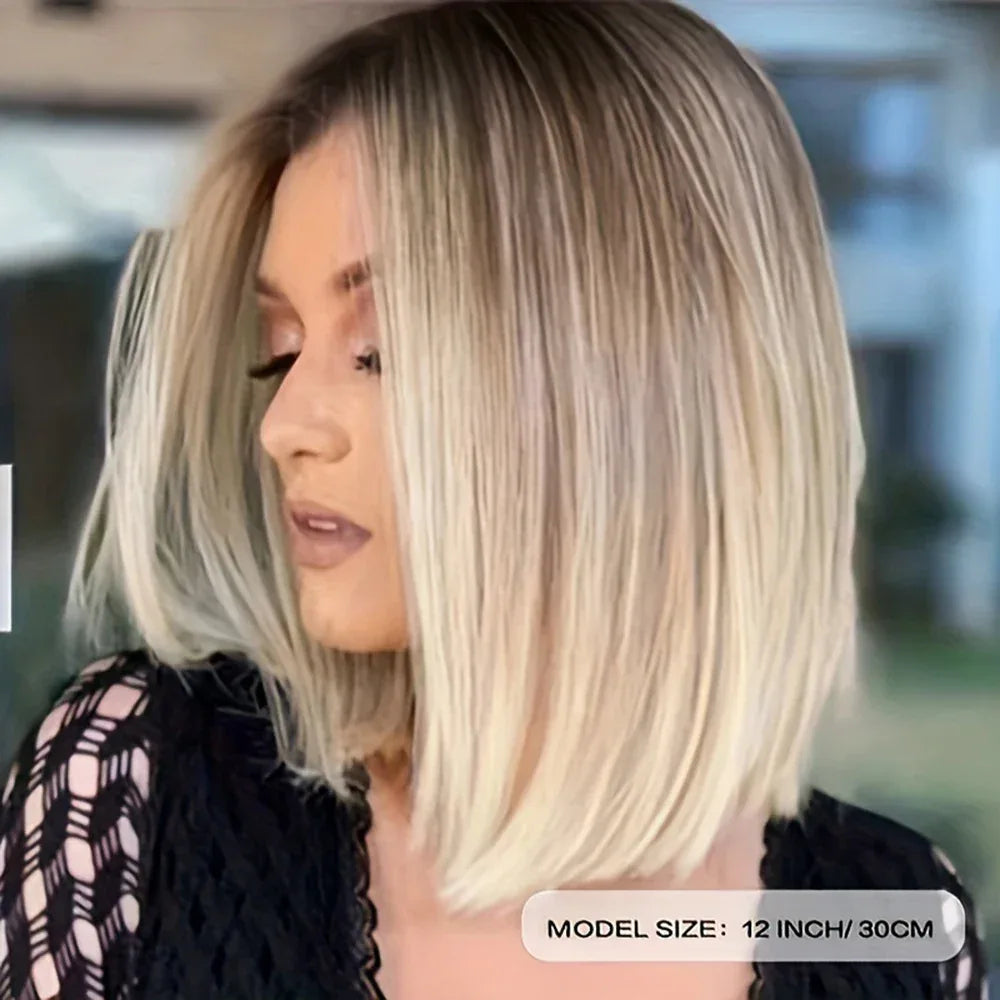 Ombre Blonde Bob Wig for Women - Short Straight Synthetic Hair with Brown Blonde Highlights for Cosplay and Daily Wear Se2b703c90081431c9f54822c1227106ek