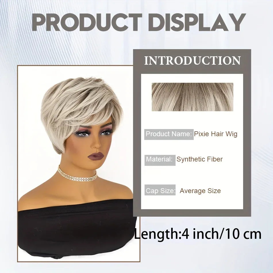 Gray Short Wig for women Daily Wear - Off-White Elf Tailoring, Deep Root Layered Synthetic Fiber Se3efb9b32a144f45b604e30e7eae212br