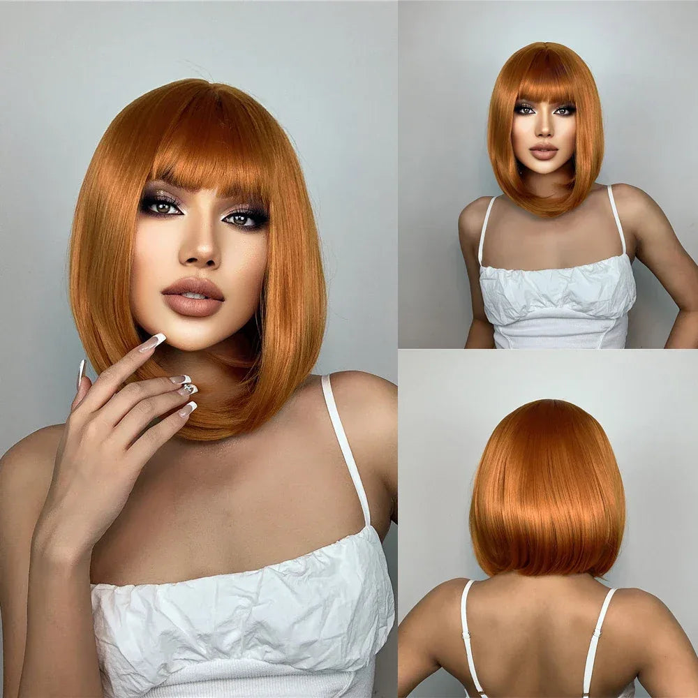 LOUIS FERRE Pink Straight Bob Wig for Women - Short Synthetic Wig with Bangs, Cute Heat Resistant Cosplay Hairstyle LC6210-1 See76880c410f433bb7a71382f51317b6T