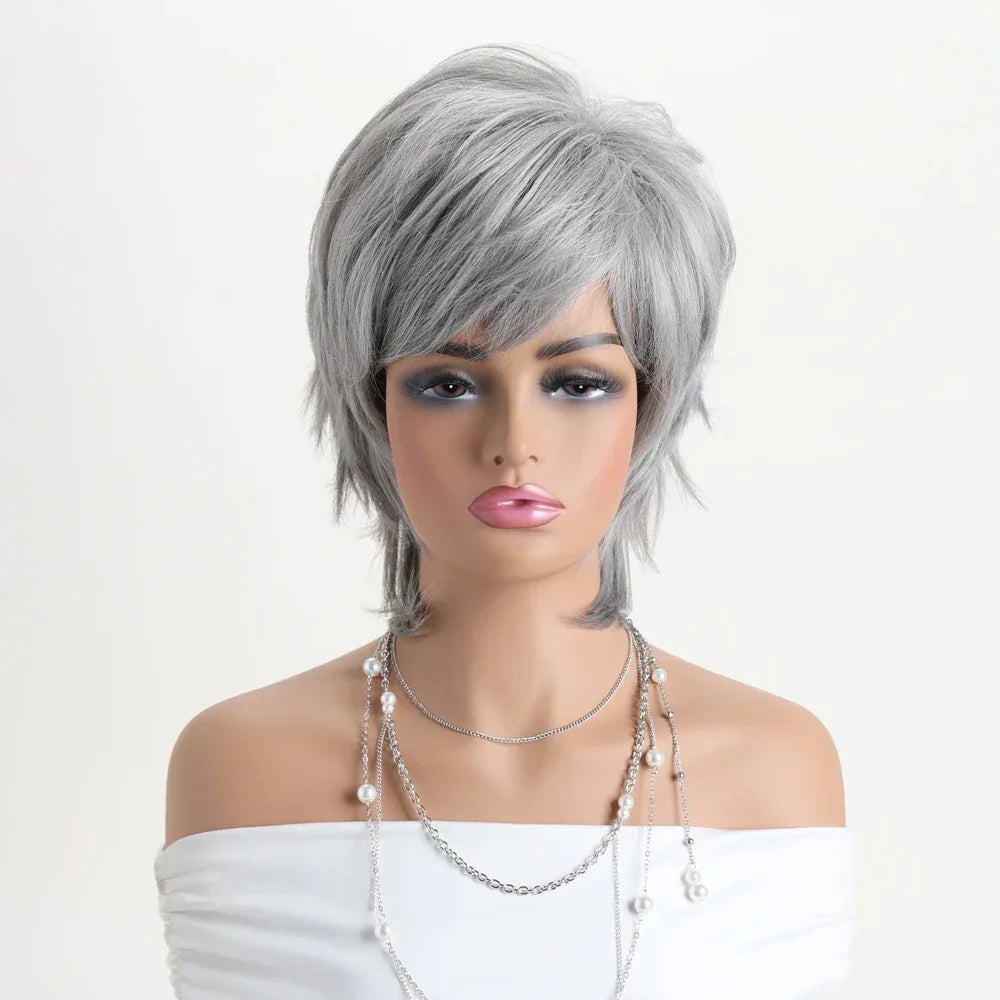 Short Natural Wigs with Bangs - Soft Brown Ombre Curly Synthetic Hair for Daily Use and Costume Parties Sefc7269106f24f12b3424ac76df26e23X