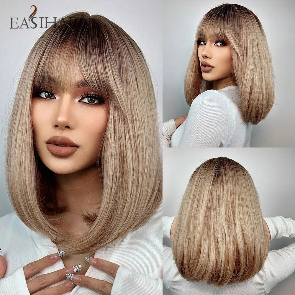 Synthetic Bob Wigs for Women - Short Straight Light Blonde Beige Natural Hair Wigs for Daily Cosplay, Heat Resistant Wig-LC6082-1 Sf746f22ab4924810912c2dc390a4a7d8K