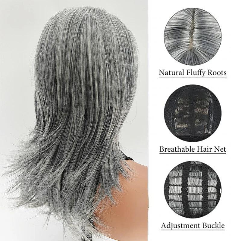 Silvery Gray Ombre Wig - Layered Short Wavy Bob with Curtain Bangs for Women Sf75553e4e2fe4ea198eef650de4e8719n