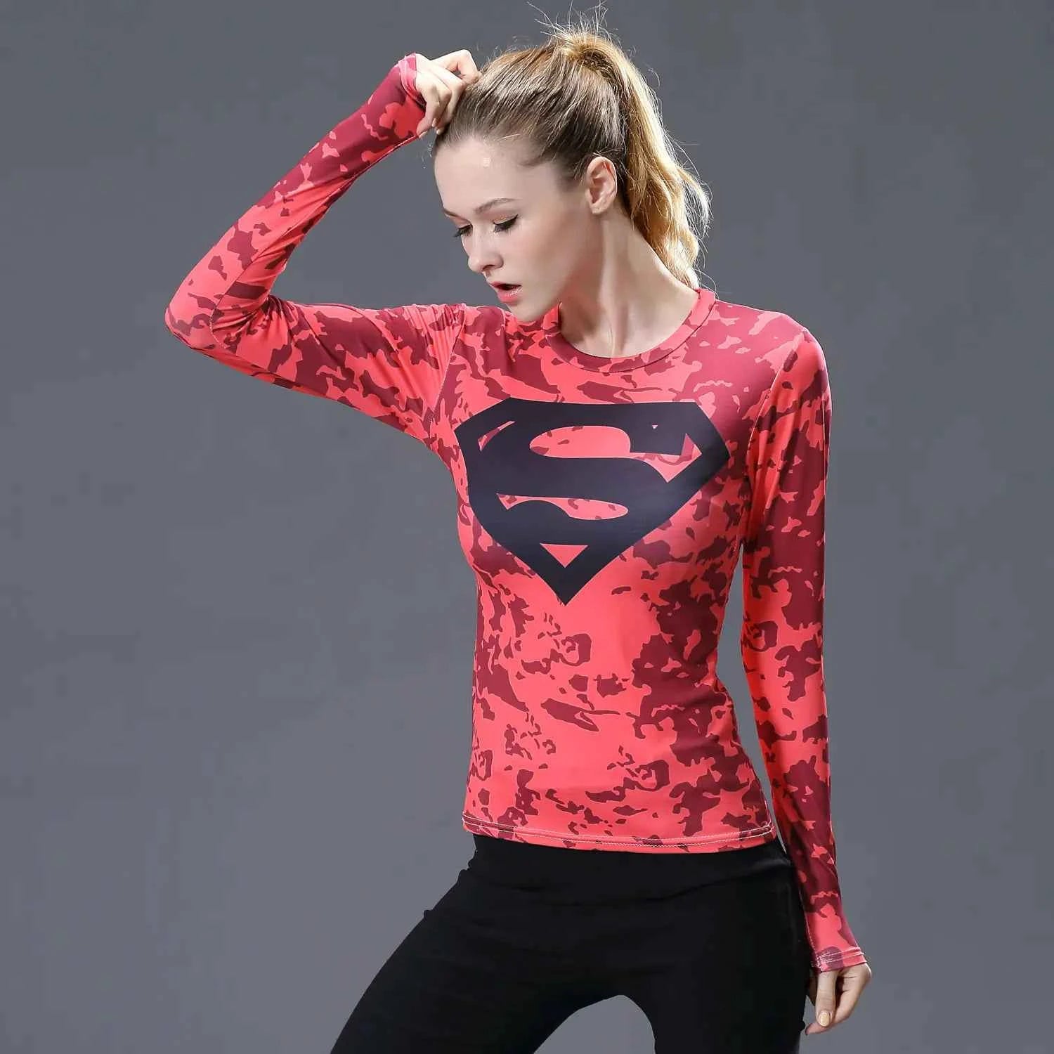 Red Floral Superman T-Shirt – Women's Long Sleeve Unique Top - Nico`s Store