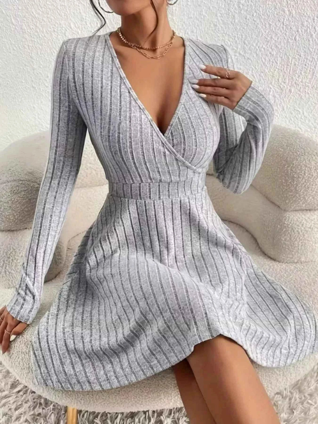 Ribbed Knit Wrap Dress for Effortless Style and Comfort