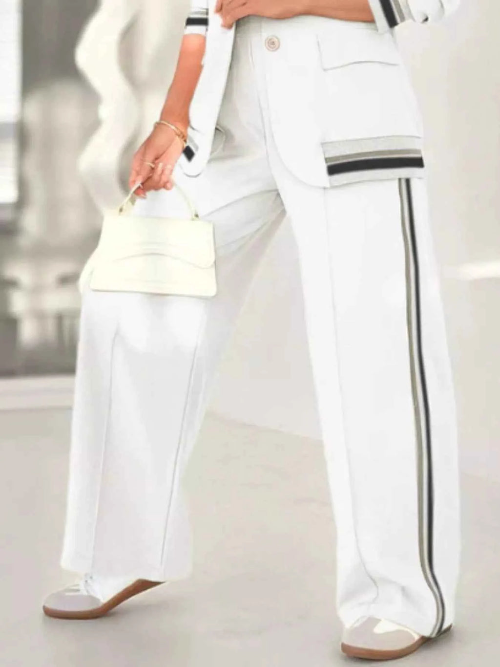 Full Size Striped Trim Jacket and Pants -Modern Edge Jacket - Nico`s Store