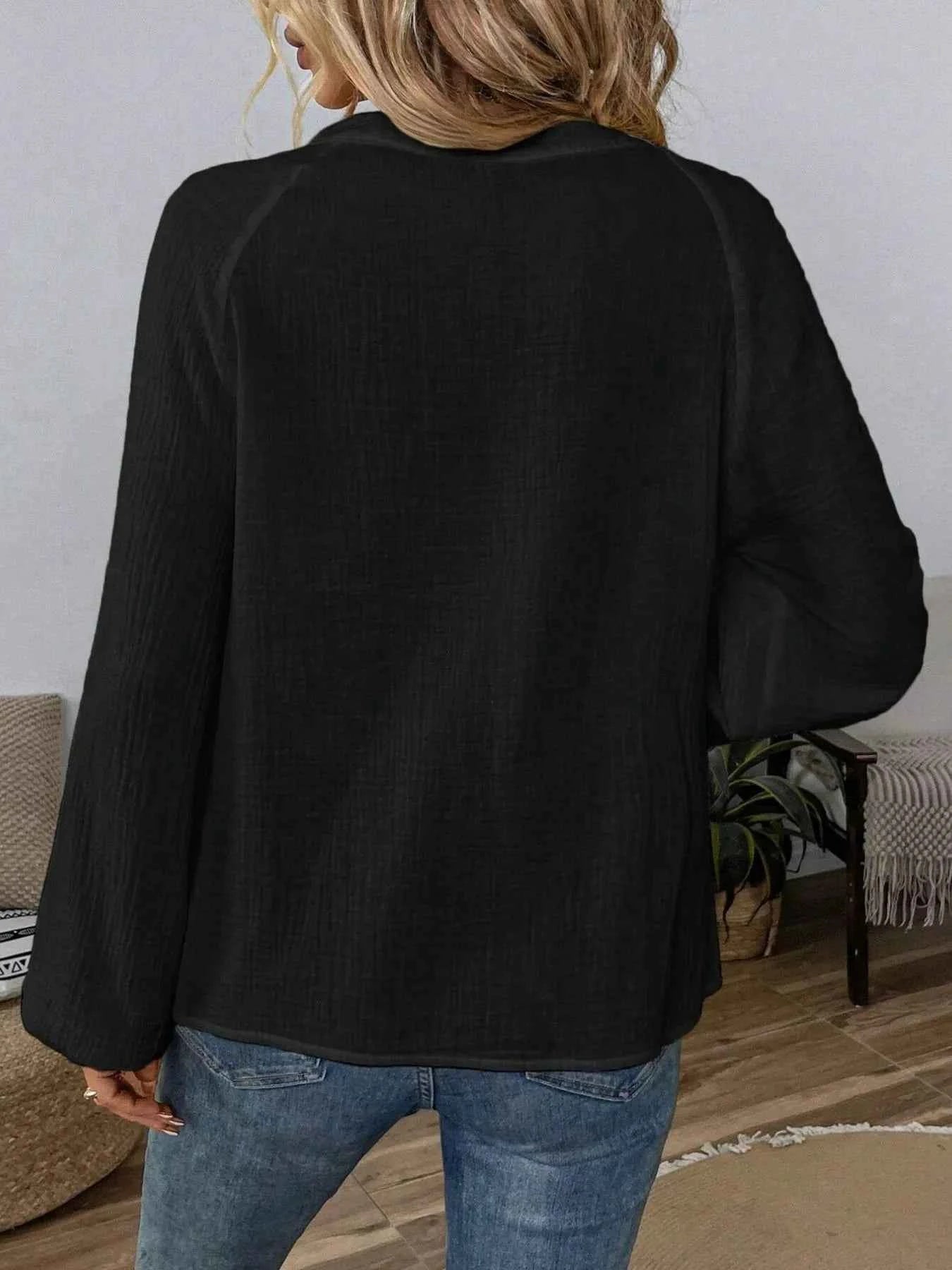 Paisley Pattern Blouse with Notched Long Sleeves for Effortless Style - Nico`s Store