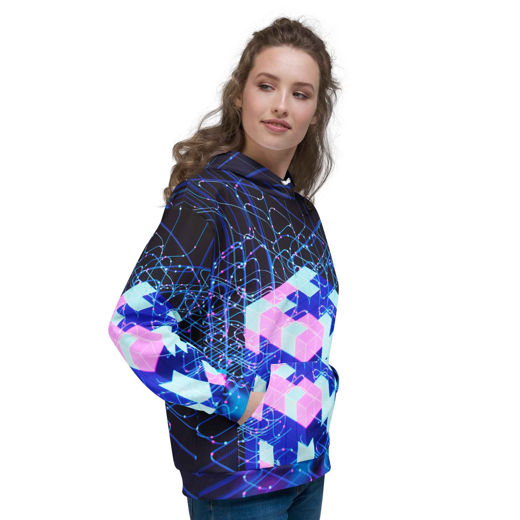 Unisex Cyber Print Hoodie for Stylish Comfort - Nico`s Store