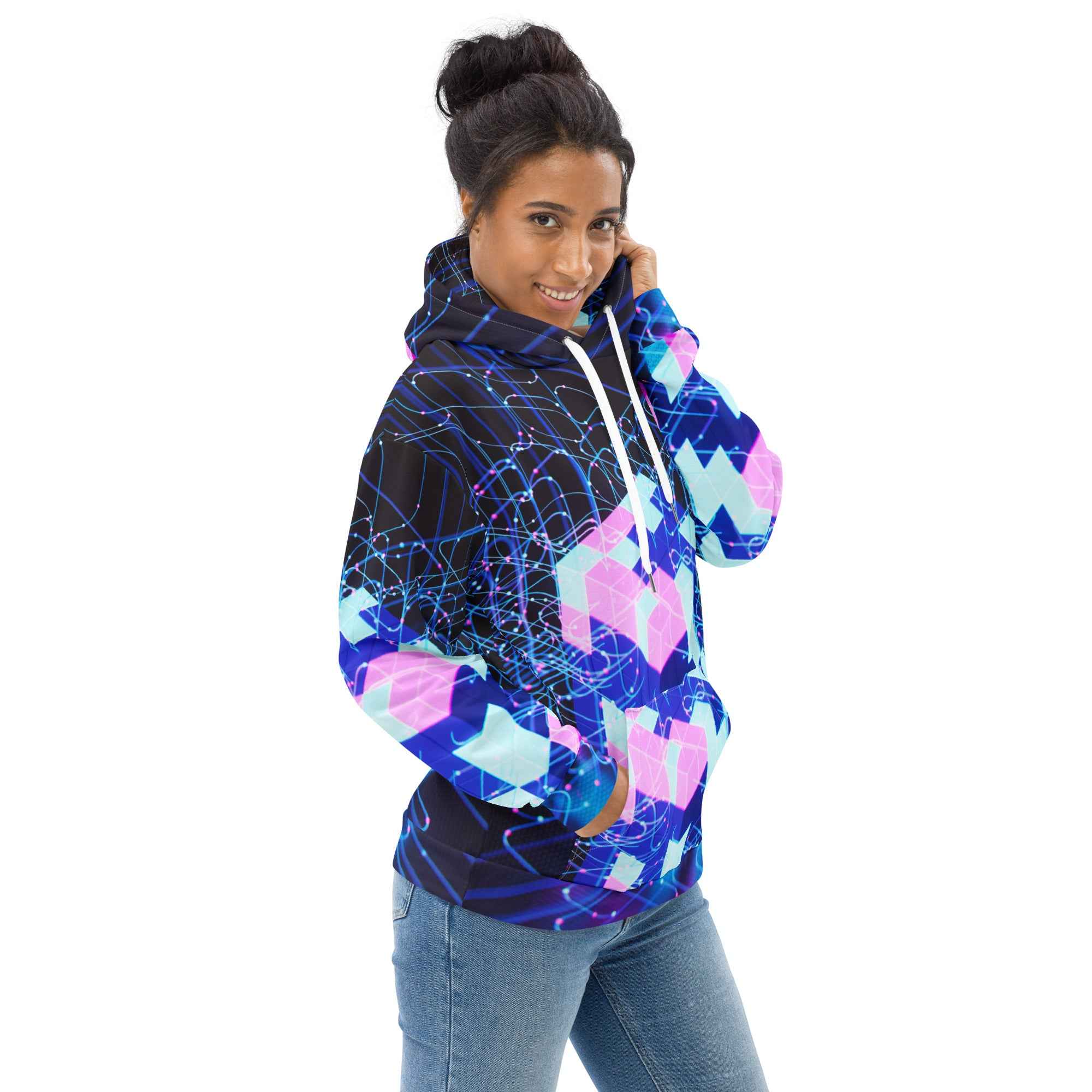 Unisex Cyber Print Hoodie for Stylish Comfort - Nico`s Store