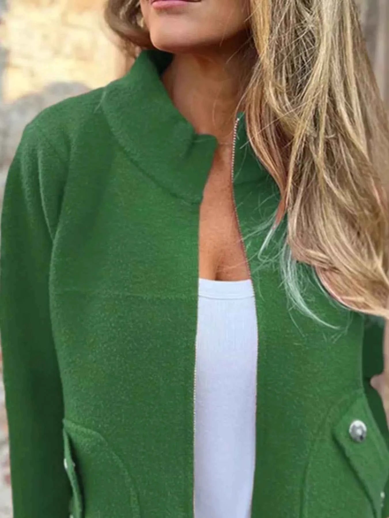 Full Size Textured Knit Zip Up Outerwear - Nico`s Store