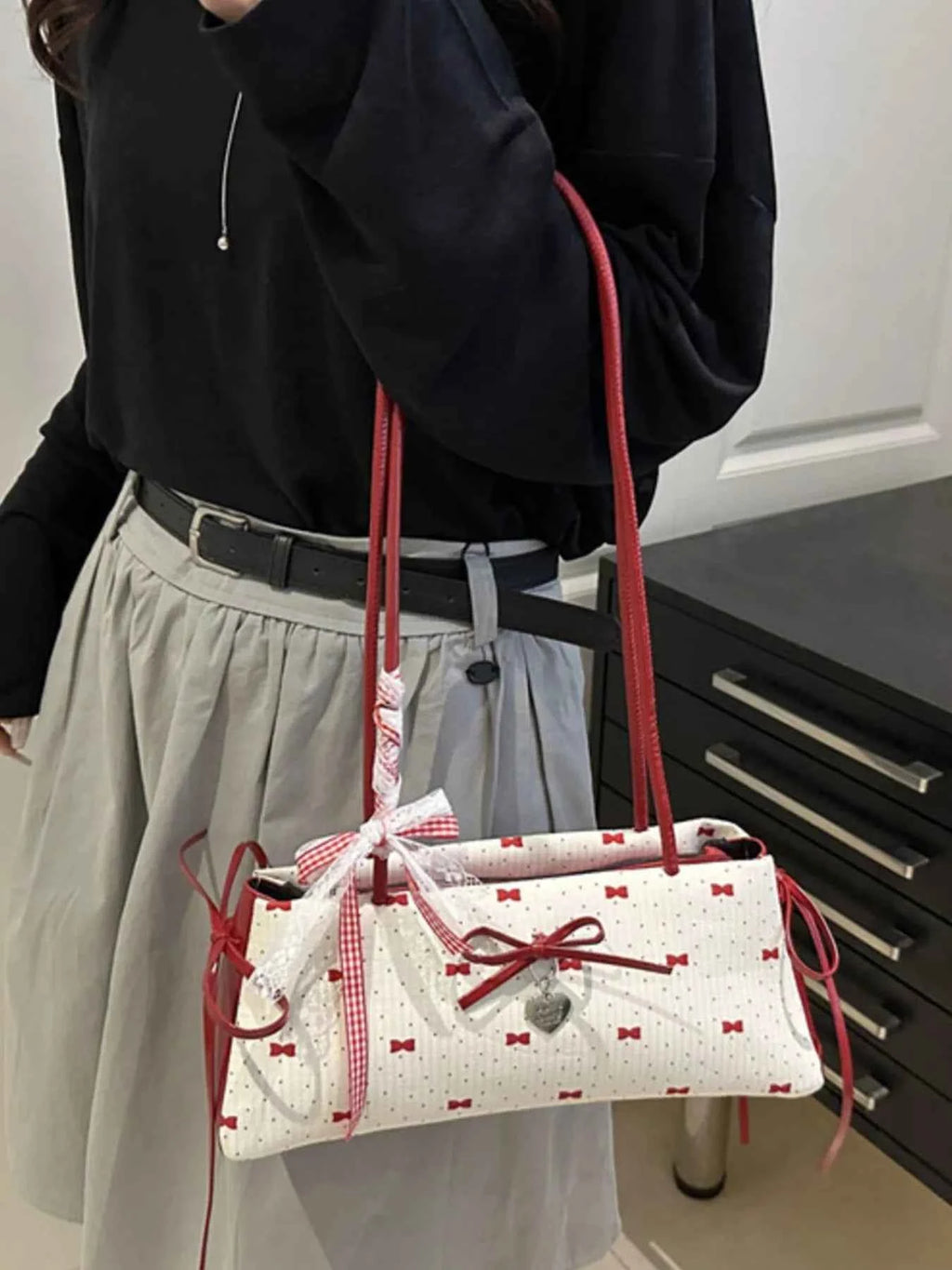 Quality Bow Print Shoulder Bag - Nico`s Store