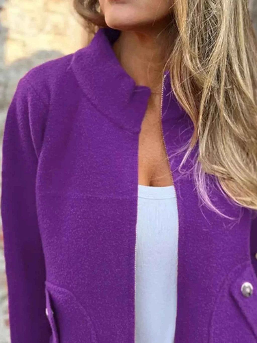 Full Size Textured Knit Zip Up Outerwear - Nico`s Store