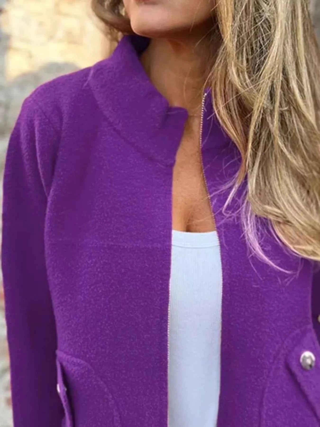 Full Size Textured Knit Zip Up Outerwear - Nico`s Store