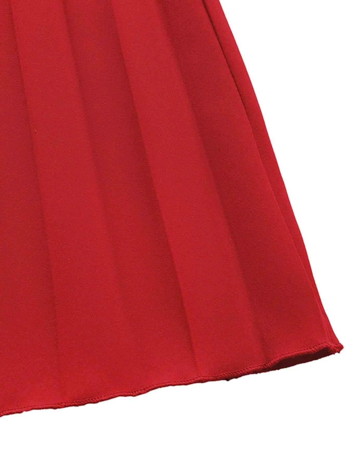 Off-Shoulder Pleated Midi Dress with Ruffle Detail