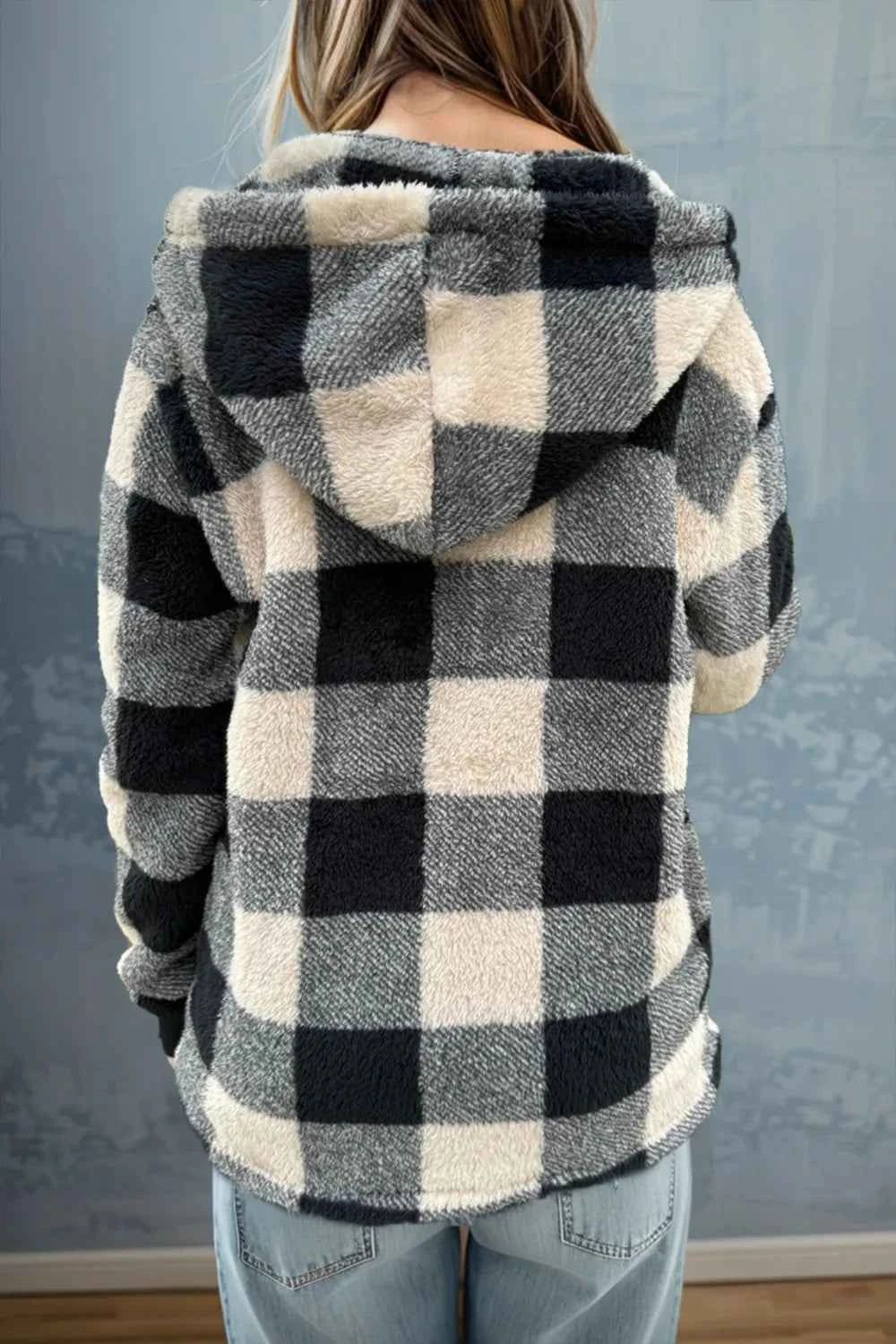 Double Take Full Size Plaid Hooded Coat - Nico`s Store