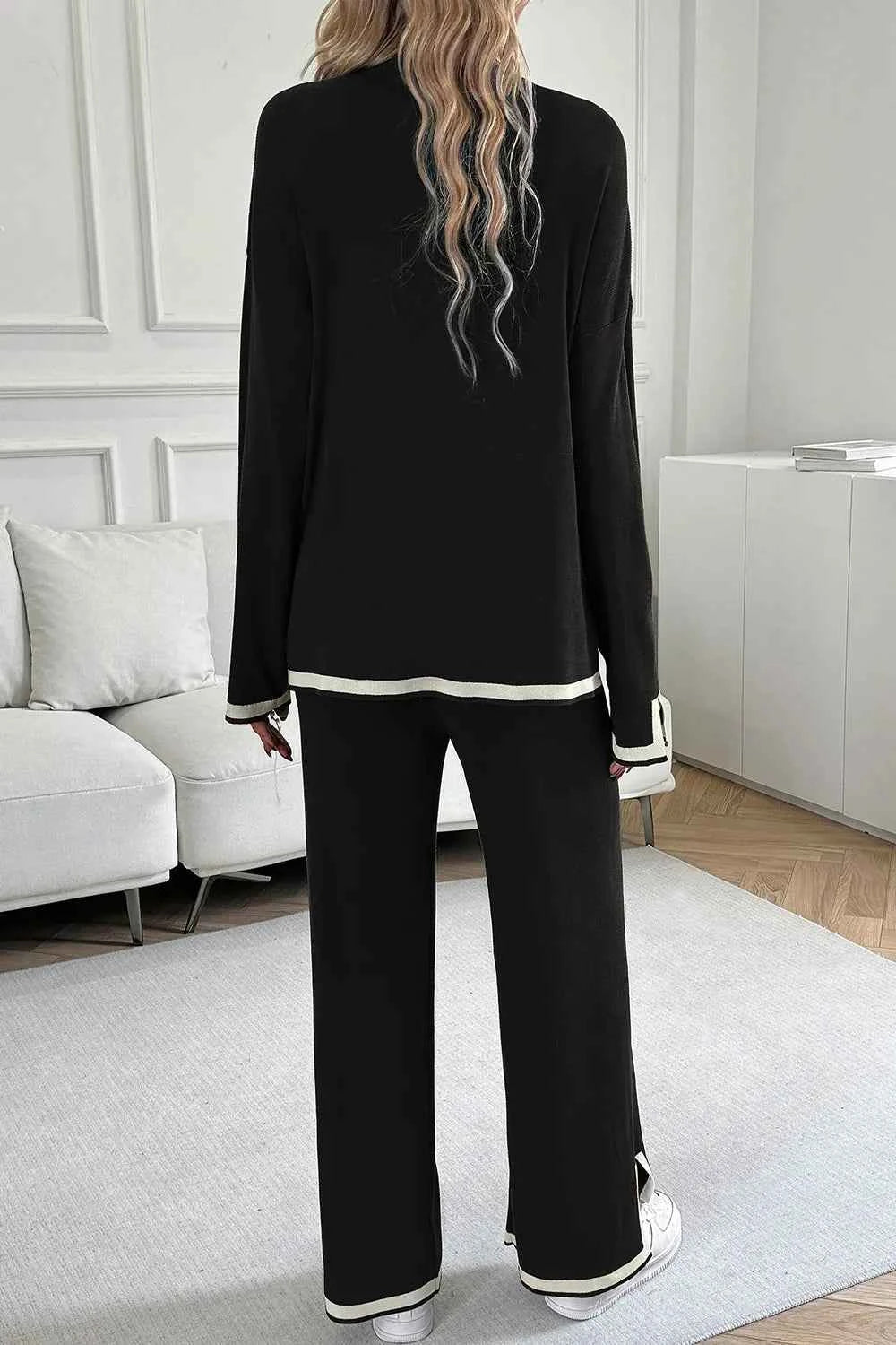 Devine Contrast Trim Set -Round Neck Top and Pants Set - Nico`s Store