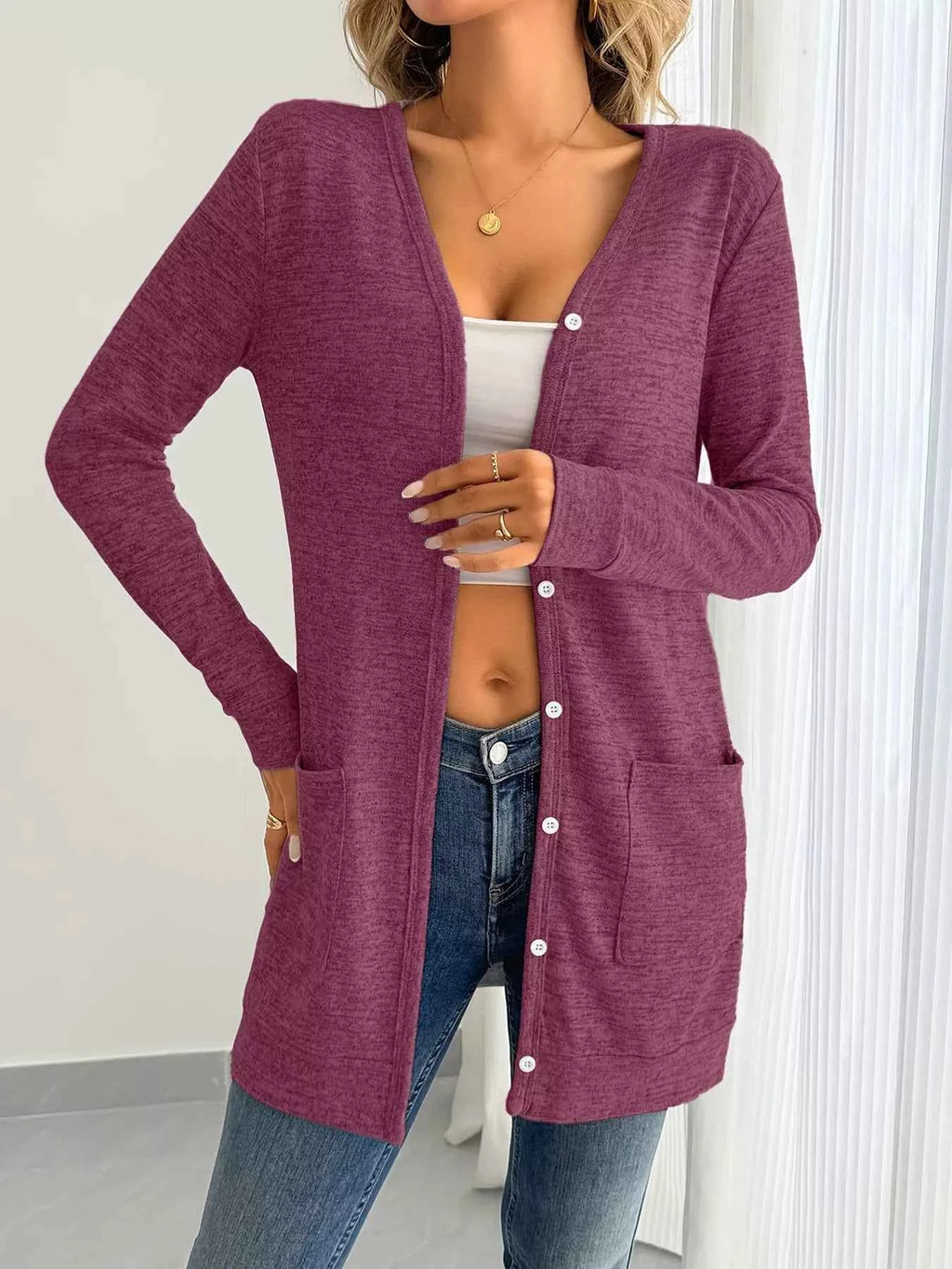 Open Front Longline Cardigan with Side Pockets - Nico`s Store
