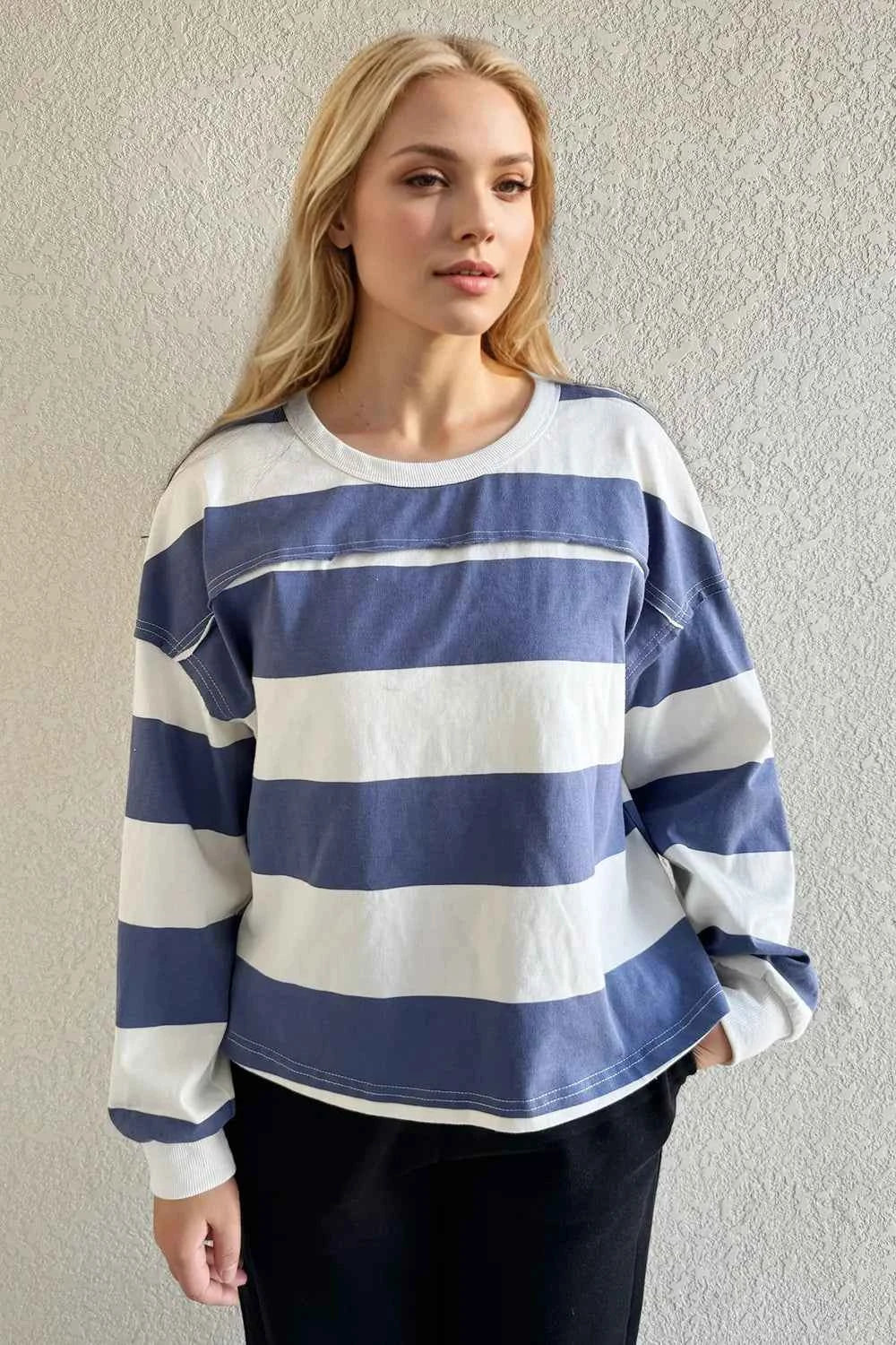 Pima Cotton Long Sleeve T-Shirt with Exposed Seam - Nico`s Store