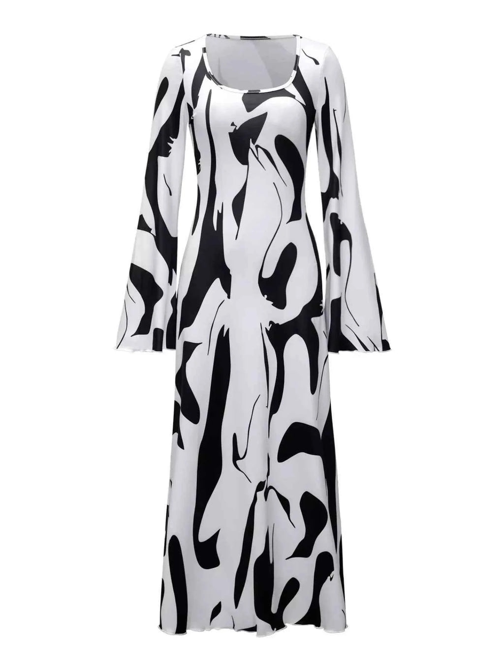 Abstract Print Maxi Dress - Long Sleeve Elegant Fashion Statement - Nico`s Store