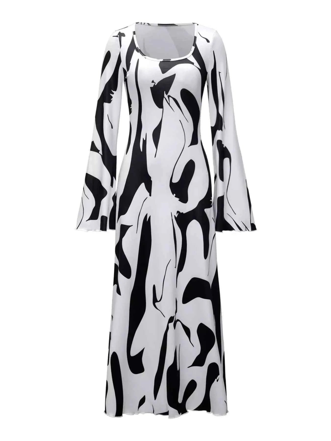 Abstract Print Maxi Dress - Long Sleeve Elegant Fashion Statement - Nico`s Store