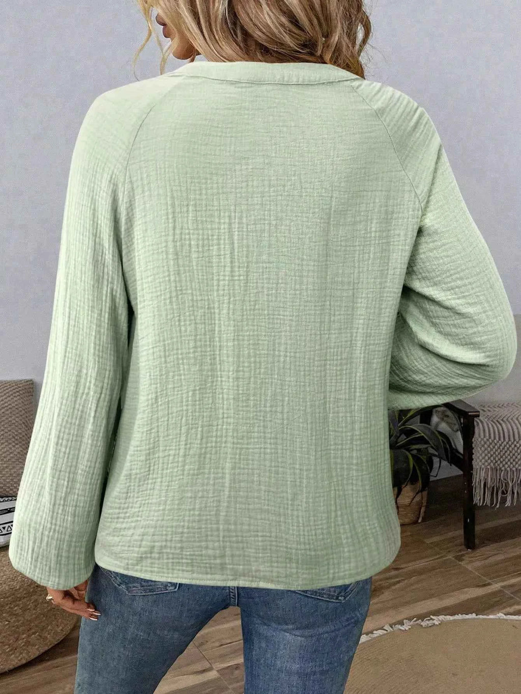 Paisley Balloon Sleeve Blouse with Notched Design