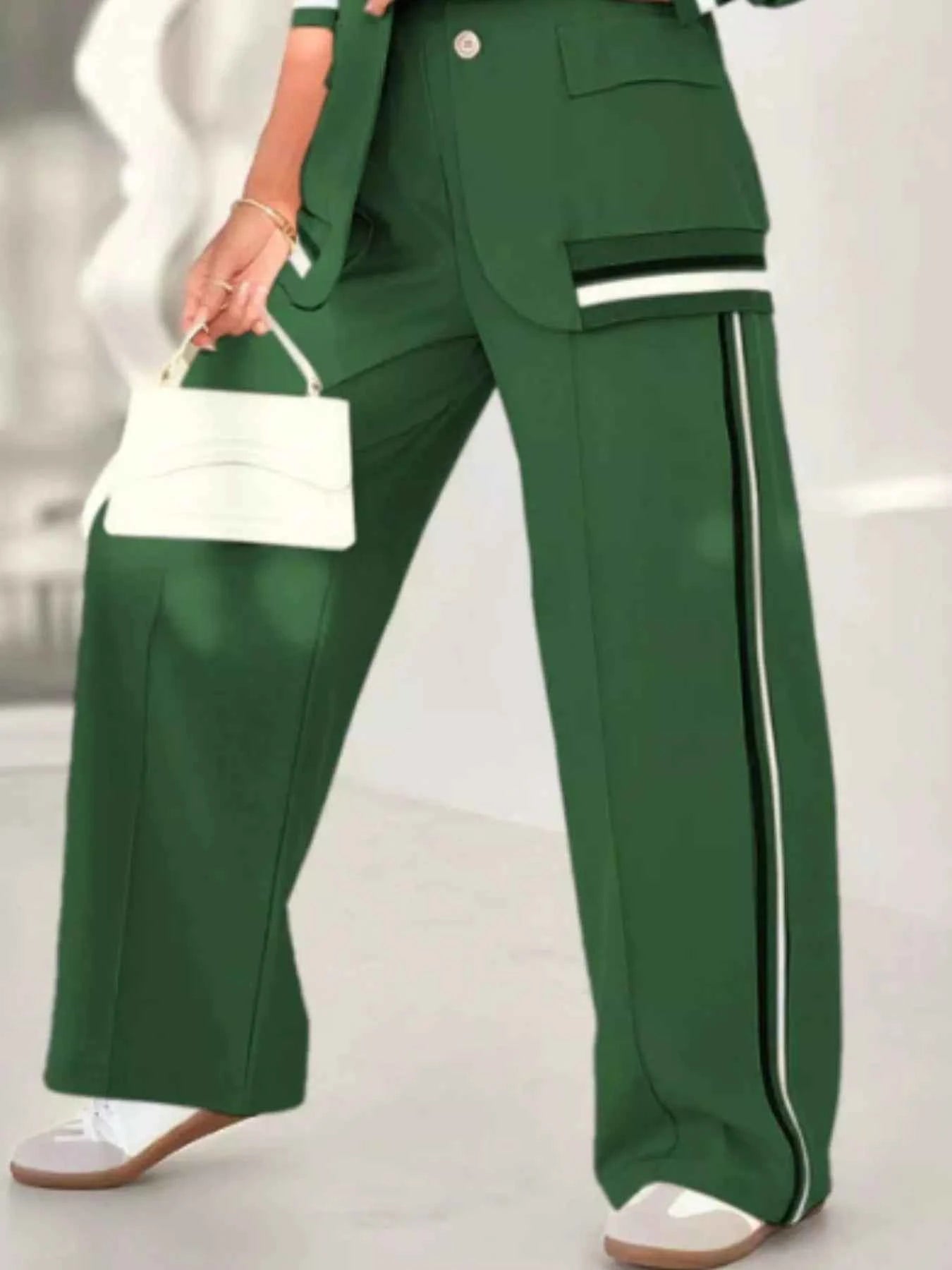 Full Size Striped Trim Jacket and Pants -Modern Edge Jacket - Nico`s Store