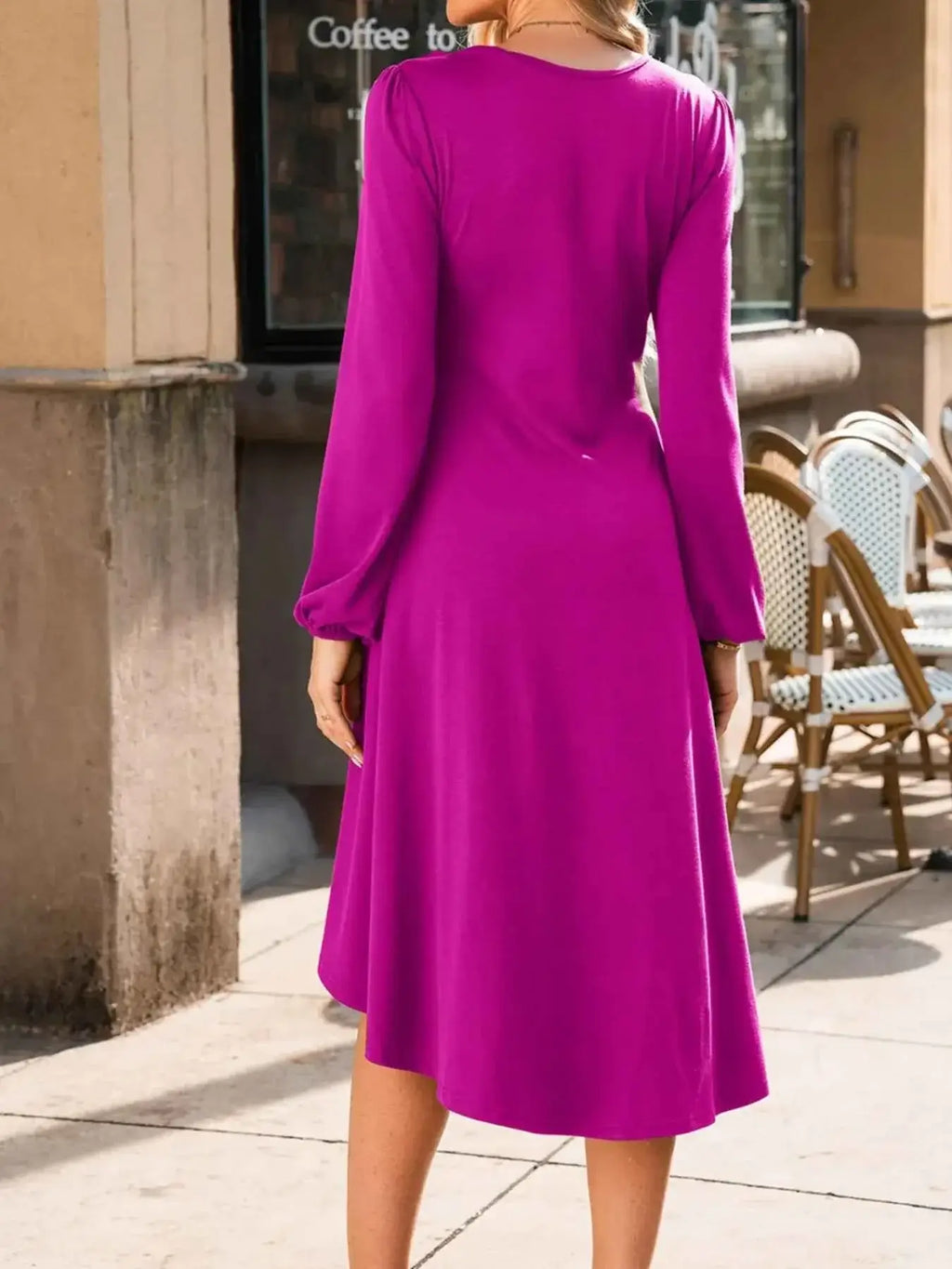 Solid Color Midi Dress with Ruched Detail and Long Sleeves for Effortless Style - Nico`s Store